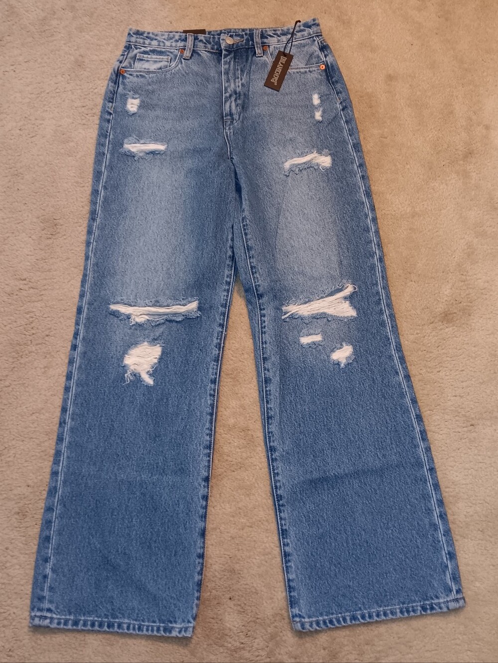 BlankNYC The Franklin Ribcage Distressed Wide-Leg Women's Jeans Blue Size 28 NEW